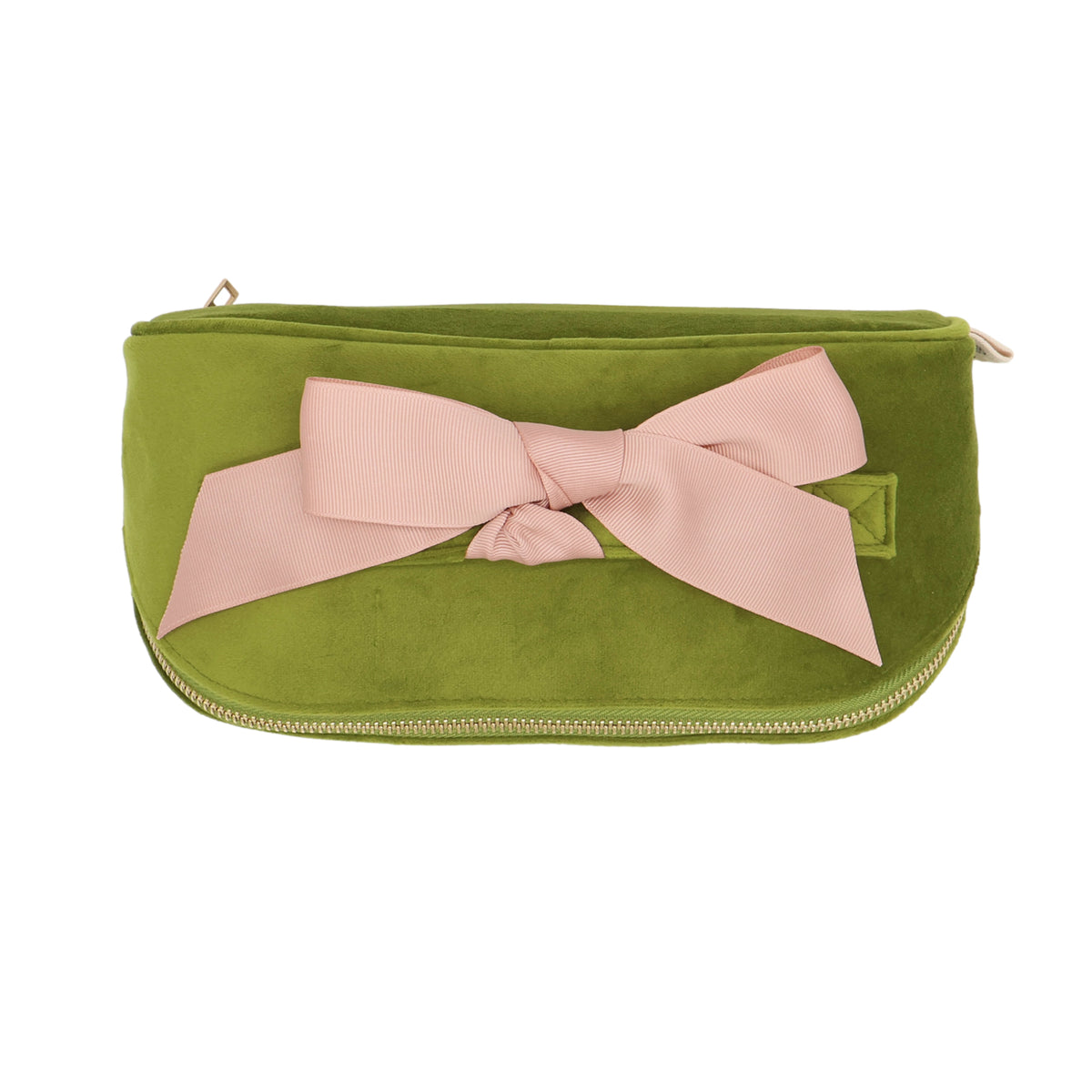 Accordion Box Makeup & Toiletry – Velvet – Matcha Green by Bag-all with pink bow for travel organization