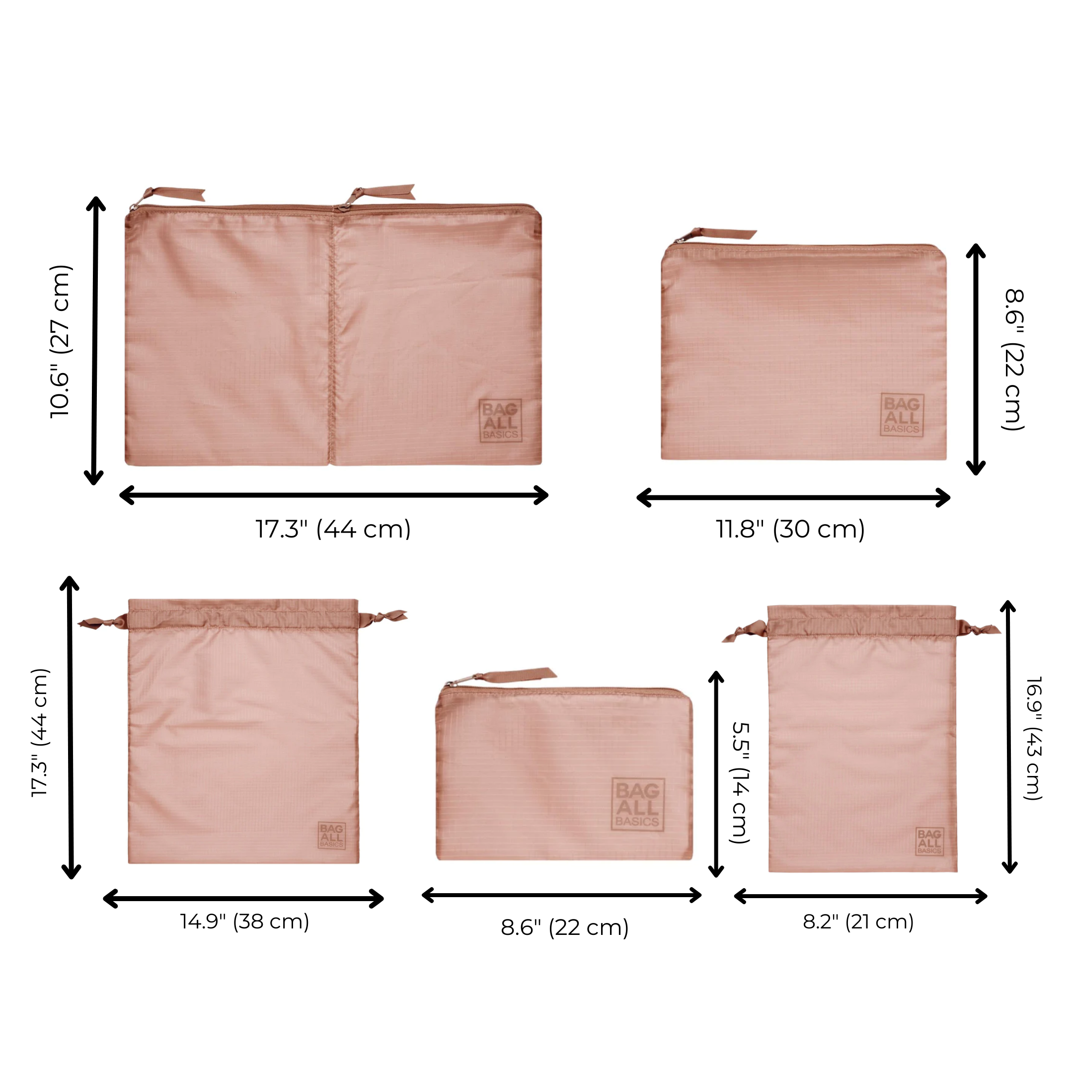 Packing Bags Set in Recycled Nylon, 5-pack, Pink/Blush | Bag-all