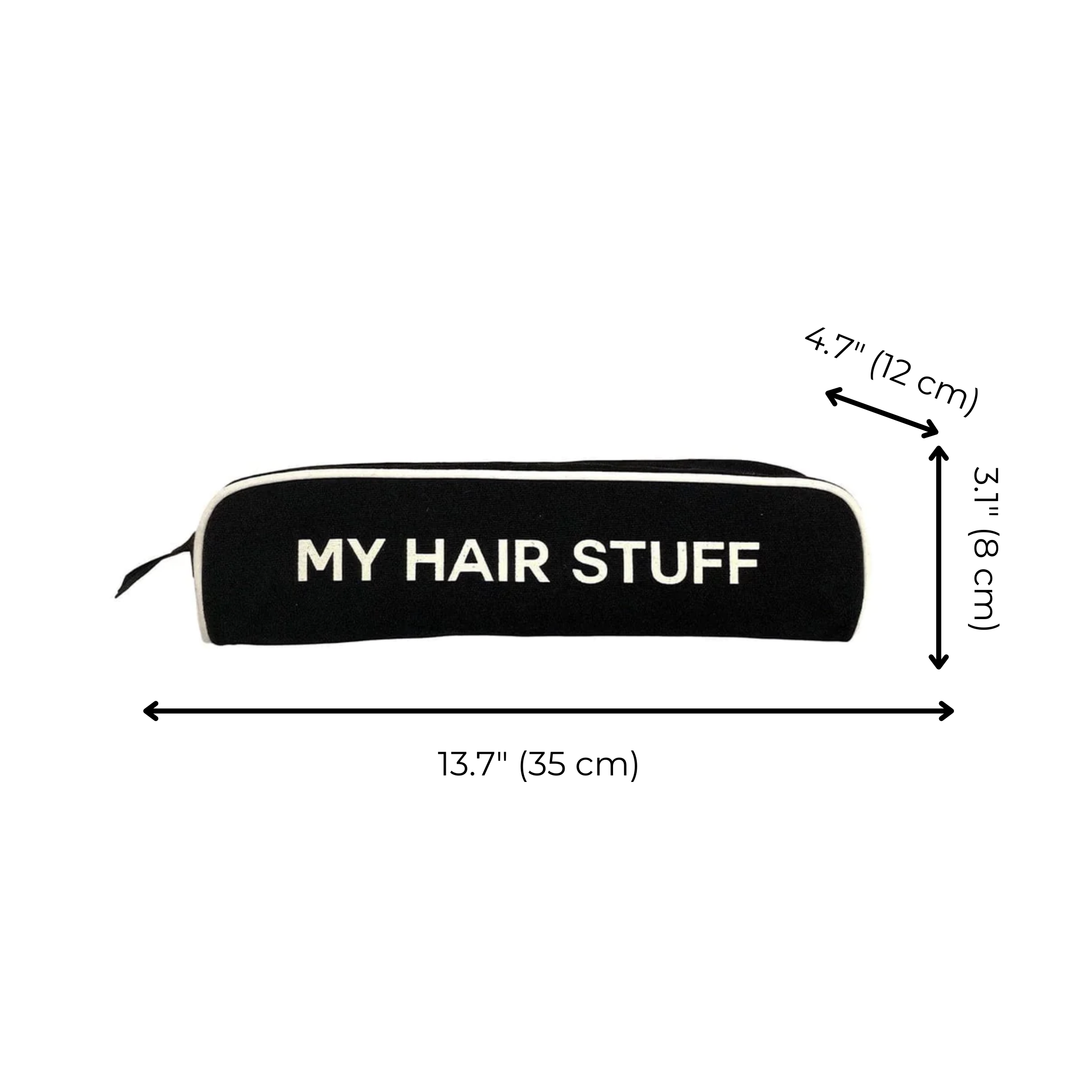 Bag-all Hair Stuff Travel Case in black with measurements 13.7x4.7x3.1 inches, heat-resistant organizer for styling tools and accessories