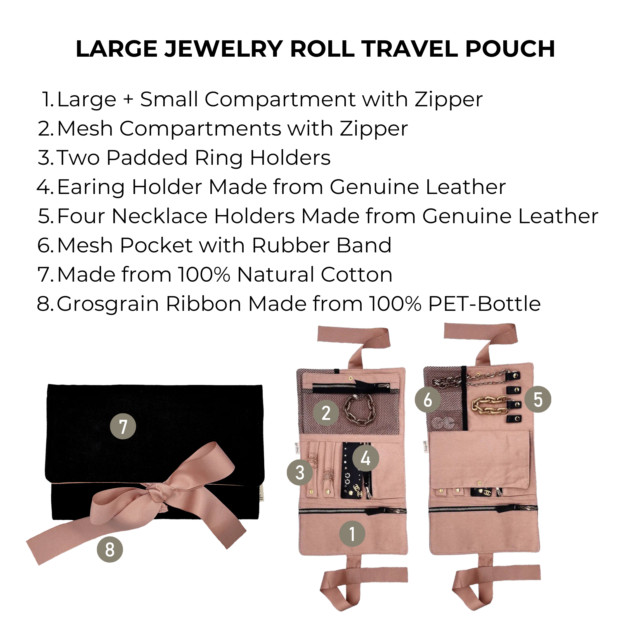 Large Jewelry Roll, Travel Pouch, Black | Bag-all