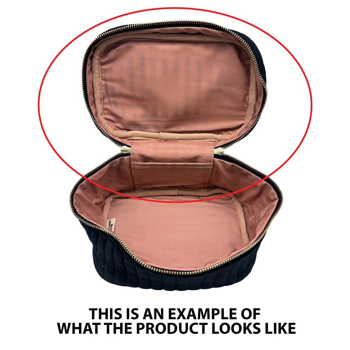 SALES BIN - My Makeup Cosmetic Box – Quilted Eco Velvet – Jetset Black open with pink lining by Bag-all