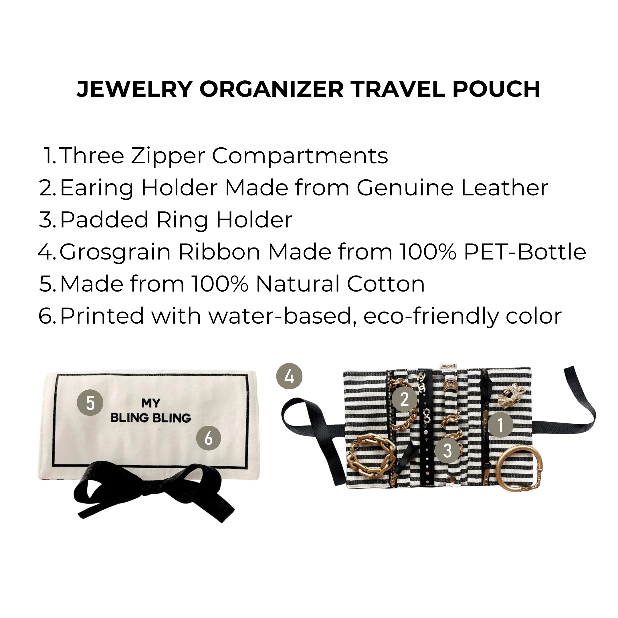 Deal Gift Set for Her, 3-pack, Cream featuring a personalized cotton jewelry organizer with genuine leather earring holder and eco-friendly fabric by Bag-all.