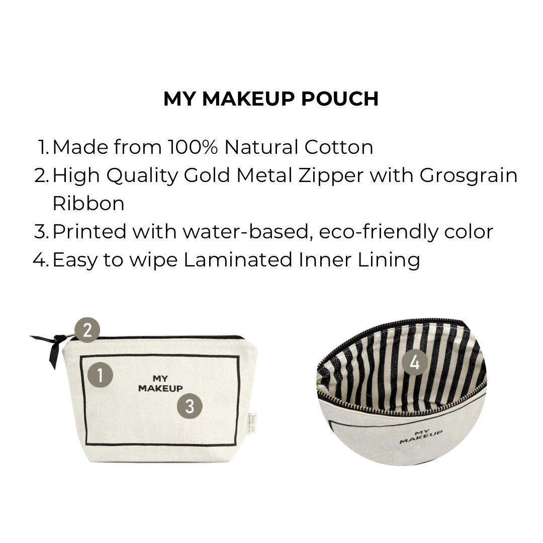 Best Deal Gift Set, 4-pack Travel & Home, Cream featuring personalized natural cotton makeup pouch with gold zipper and wipe-clean lining by Bag-all.