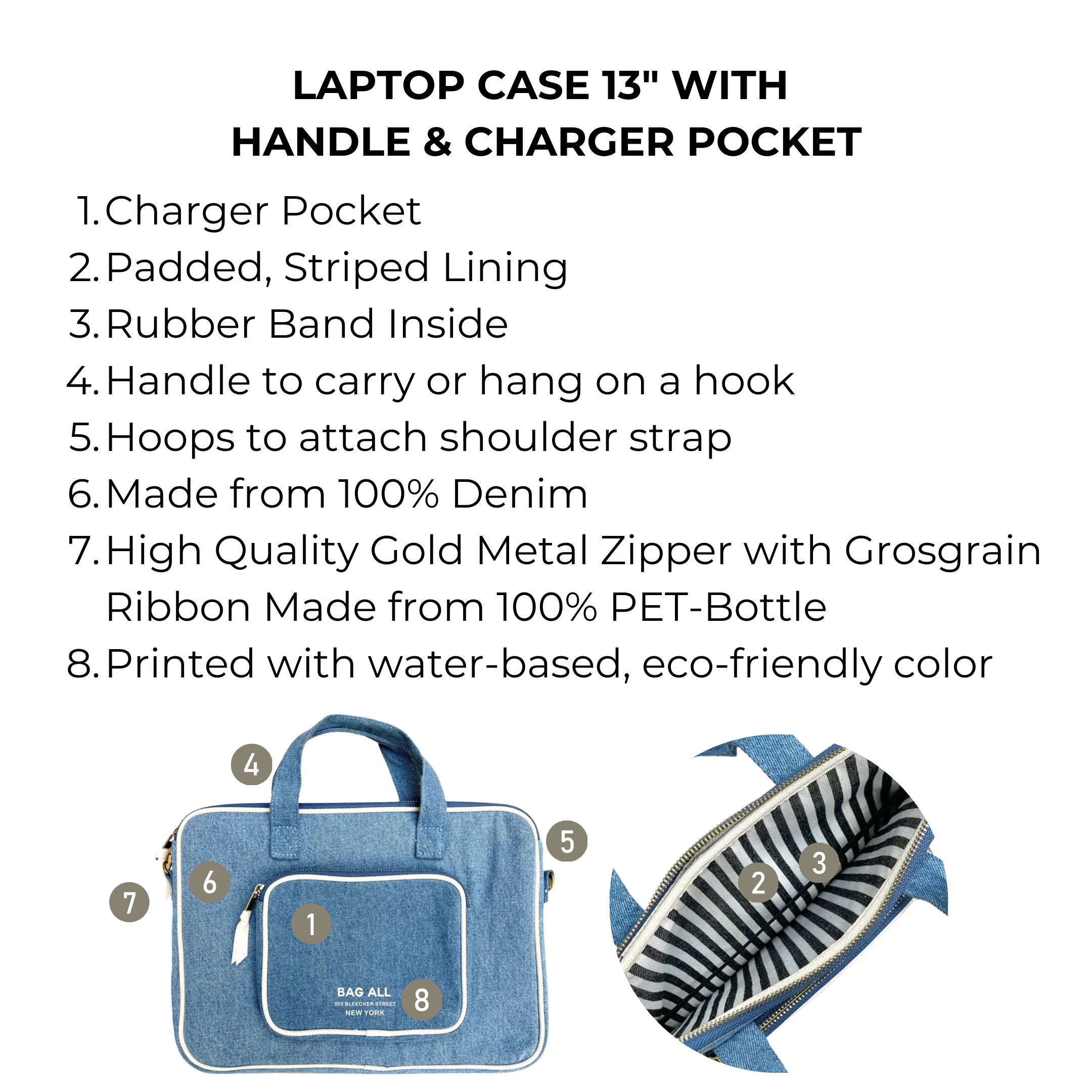 Laptop Case 13", Handle & Charger Pocket, Denim | Bag-all
