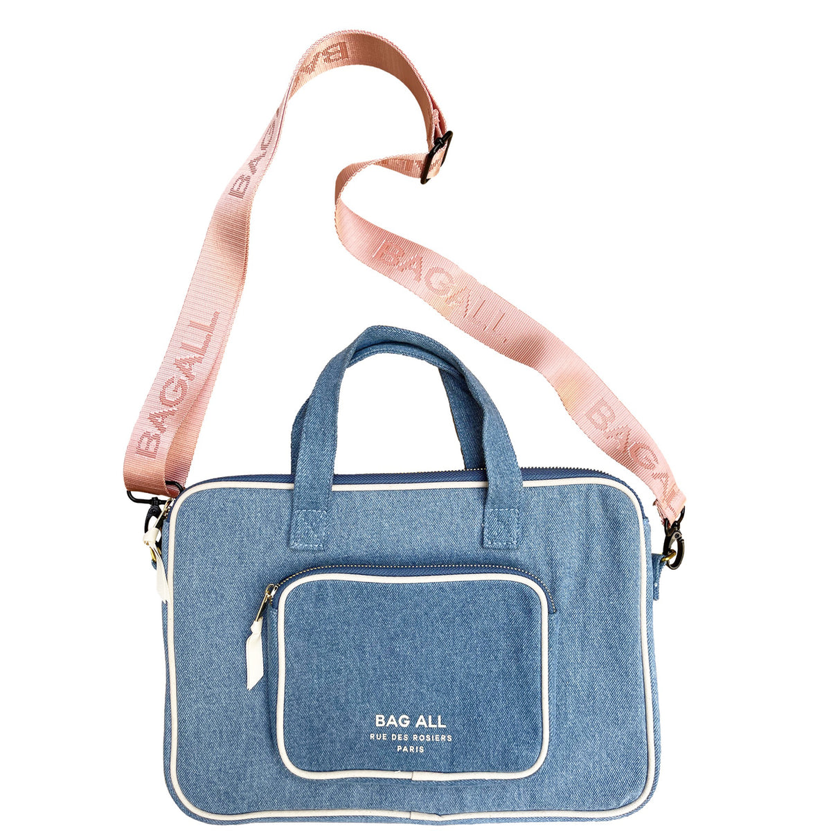 Laptop Case 13", Handle & Charger Pocket – Denim by Bag-all, Paris-designed travel organization bag with shoulder strap