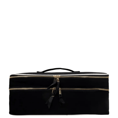 Black Bag-all Double Hair Tools Travel Case with gold zippers and handle on white background
