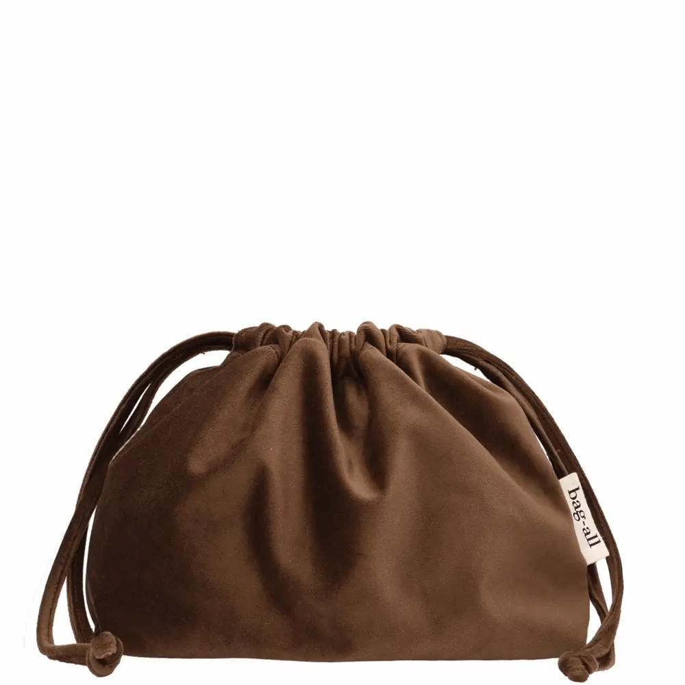 Drawstring Makeup Organizing Bag – Velvet – Espresso Brown by Bag-all in brown velvet with drawstring closure