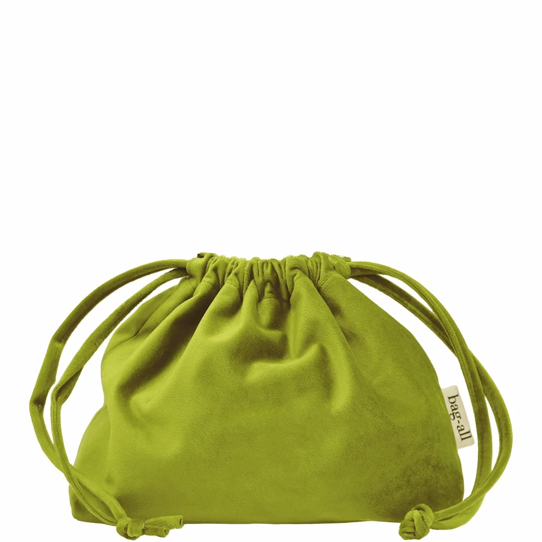 Drawstring Makeup Organizing Bag – Eco Velvet – Matcha Green by Bag-all for travel organization
