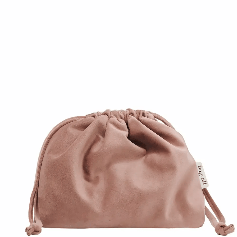 Drawstring Cute Headphone/Tech Pouch – Velvet – Blush Pink by Bag-all for travel organization