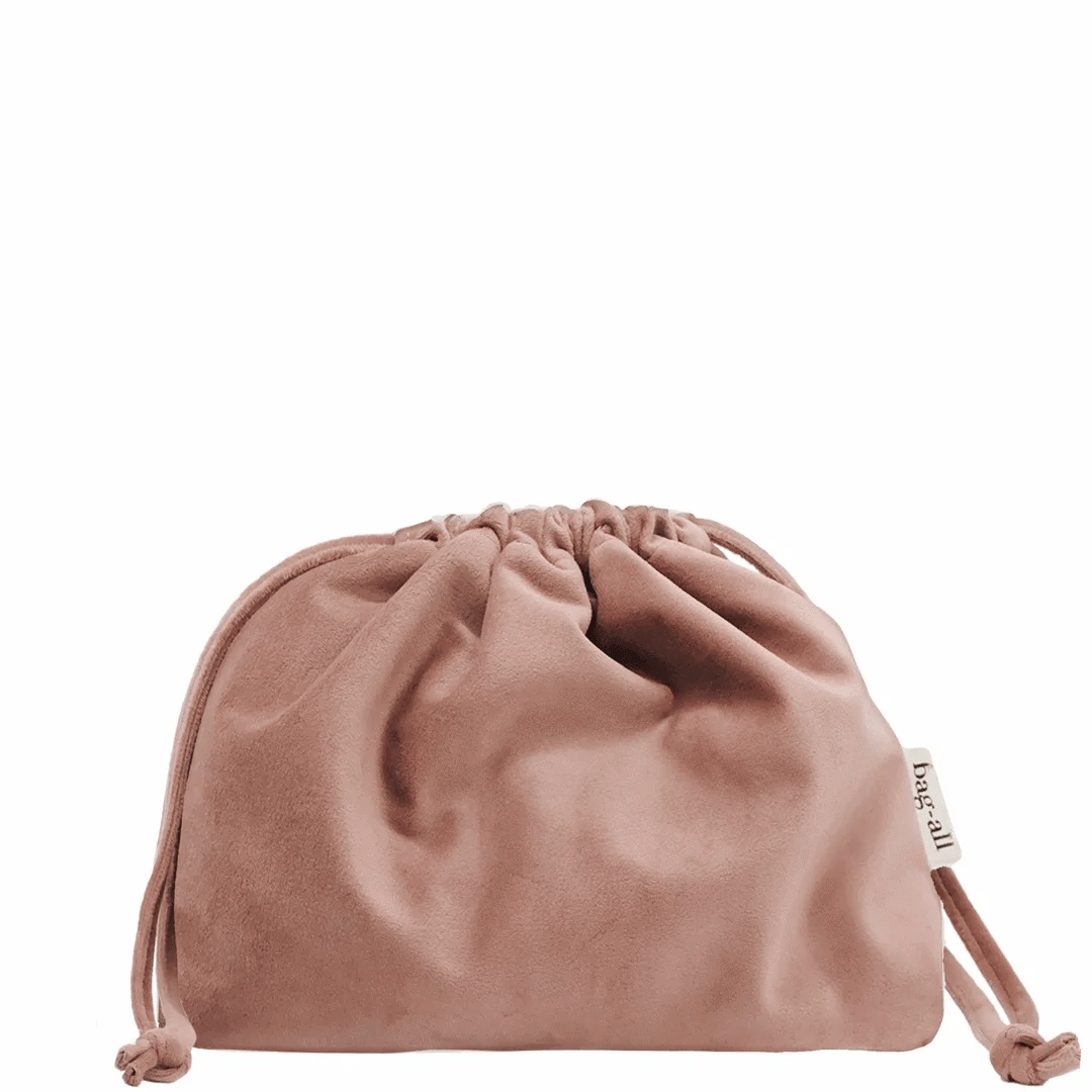 Drawstring Cute Headphone/Tech Pouch – Eco Velvet – Blush Pink by Bag-all for travel organization