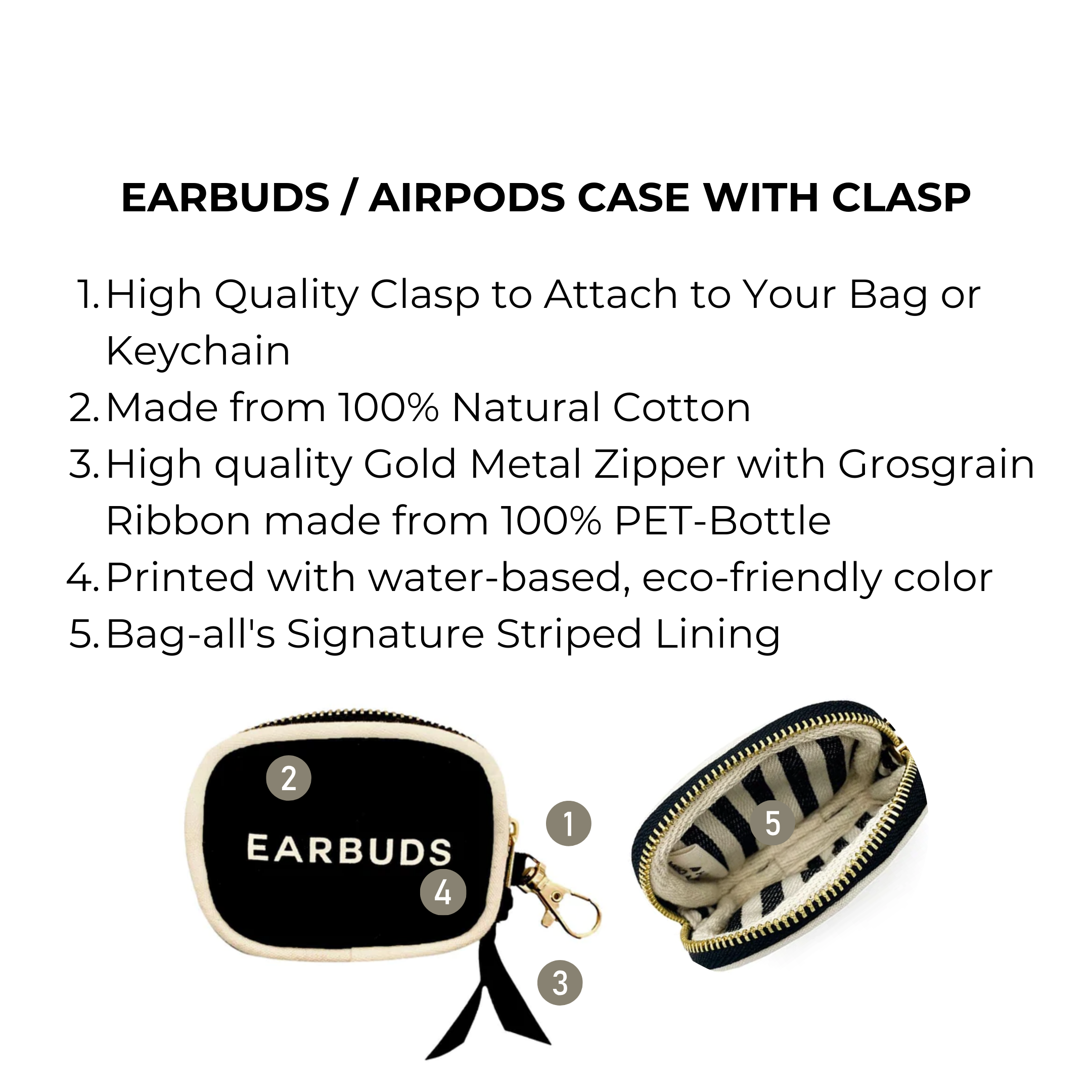 Earbuds/Airpods Case with Clasp, Black | Bag-all