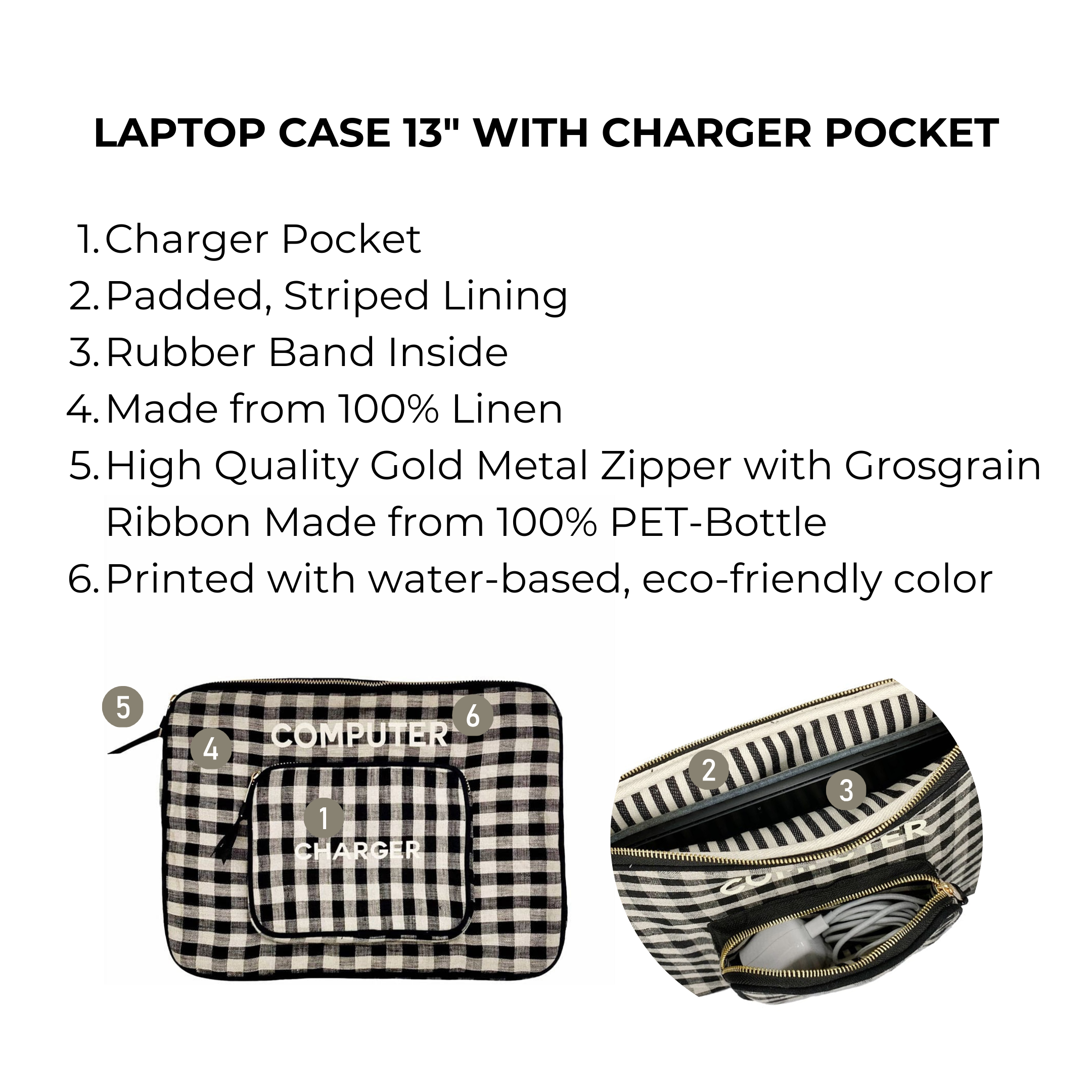 Laptop Case, Charger Pocket, 13" Gingham | Bag-all