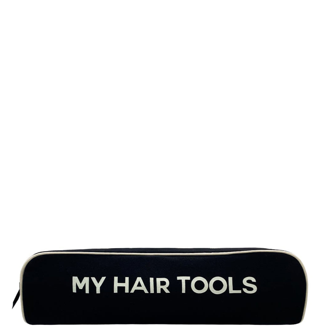 Black Bag-all roomy hair tools travel case with white MY HAIR TOOLS text on front against white background