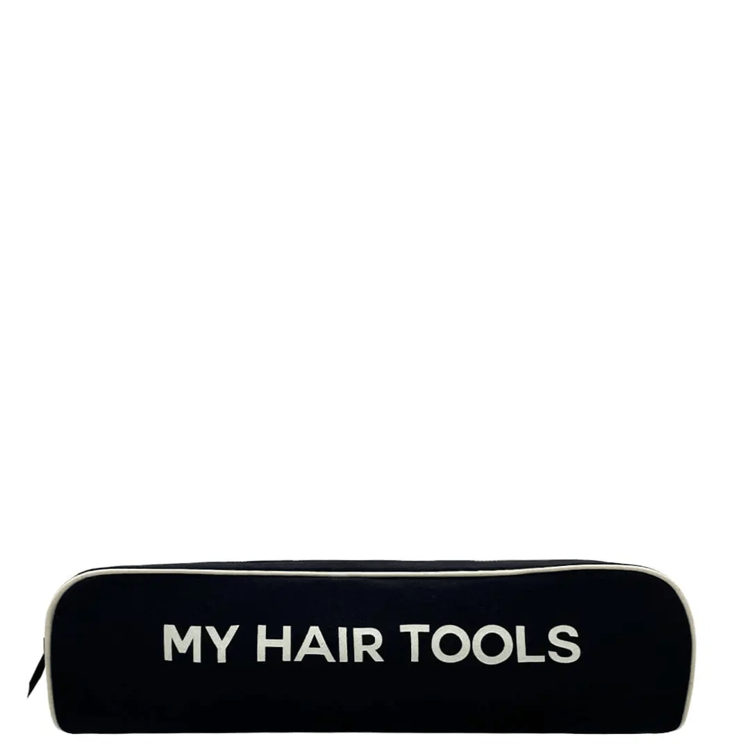 Black Bag-all roomy hair tools travel case with white lettering My Hair Tools on front panel isolated on white