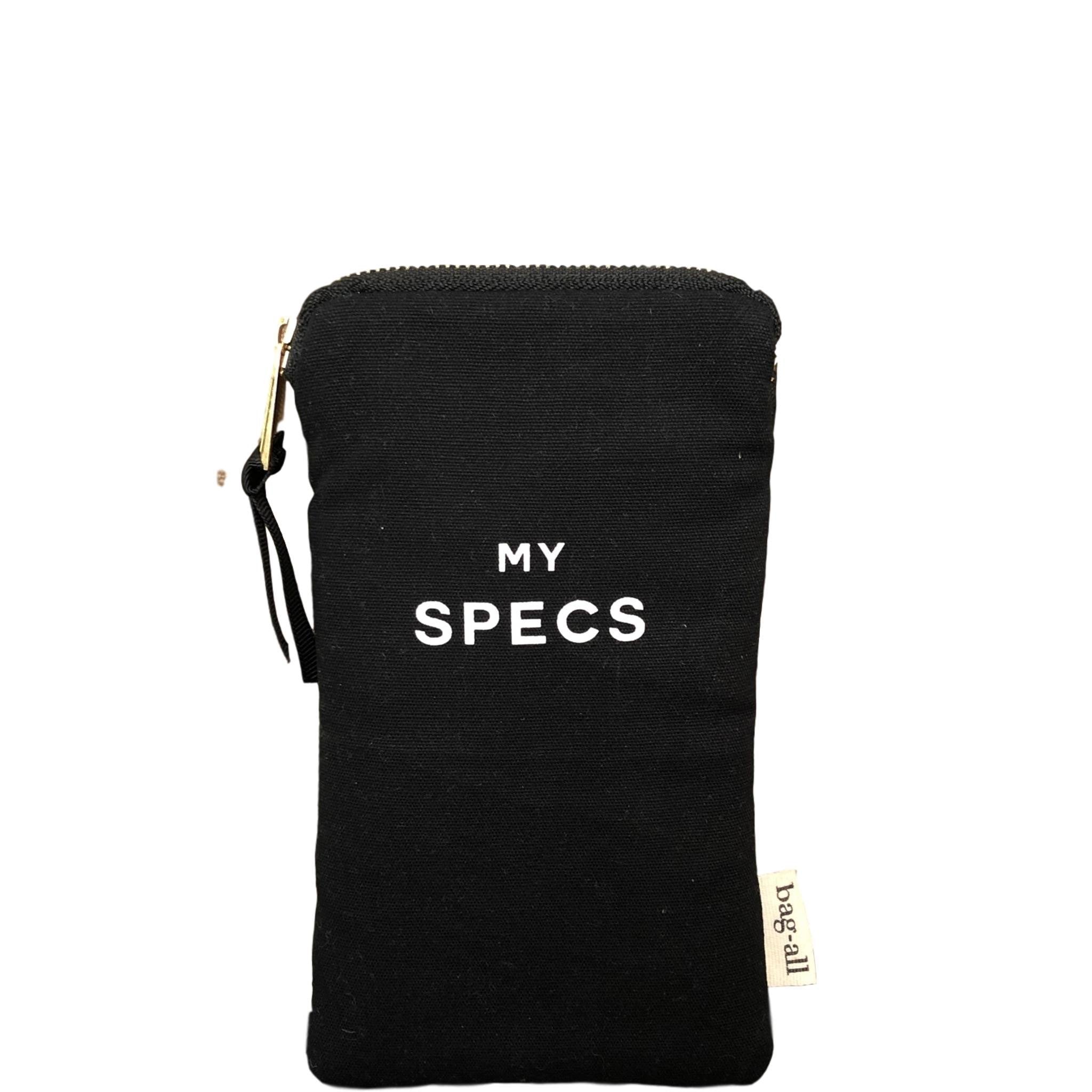 Bag-all Stylish My Specs Case in Black - Cotton Eyewear Protection Pouch with Zipper Closure, Part of Beach Essential Set, Monogrammable Storage Solution