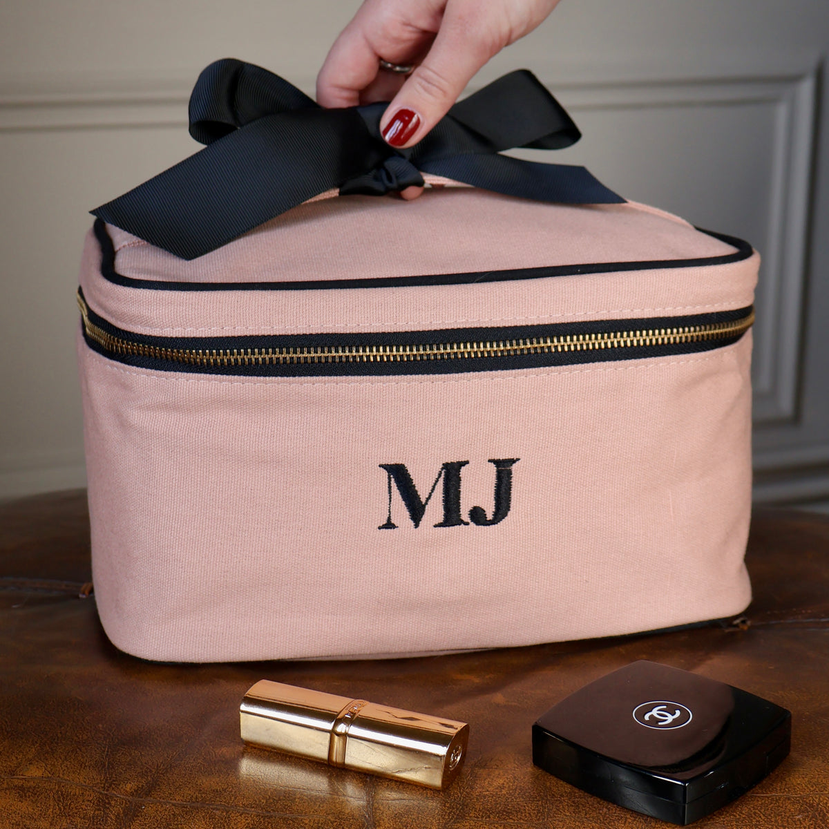 Medium Box Makeup & Toiletry with Insert Organizer – Pink/Blush by Bag-all pink makeup case with bow and MJ monogram