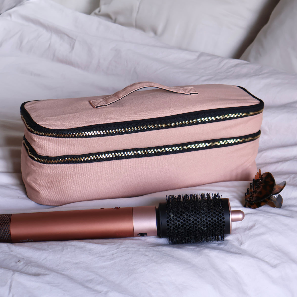 Double Hair Tools Travel Case – Pink/Blush by Bag-all pink double-zip travel organizer for hair styling tools