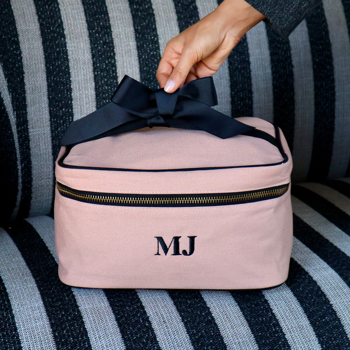 Large Beauty Box with Insert Organizer 'Vanity' – Pink/Blush by Bag-all, personalized with MJ initials for travel organization