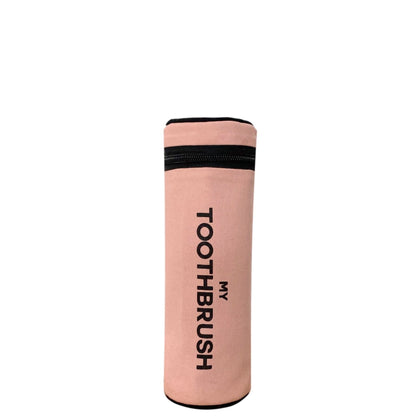 Bag-all Ultimate Gift Set - Pink cotton toothbrush case with black zipper and text, part of 4-piece travel and home organization collection in blush pink