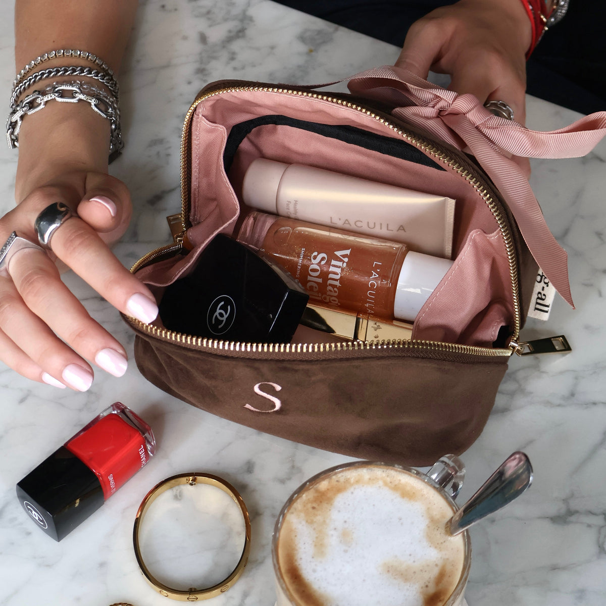 Petite Accordion Makeup Case – Eco Velvet – Espresso Brown by Bag-all with makeup and travel organization essentials