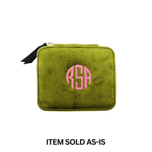 SALES BIN - Cute Jewelry Box, Monogrammable, Green Recycled Velvet
