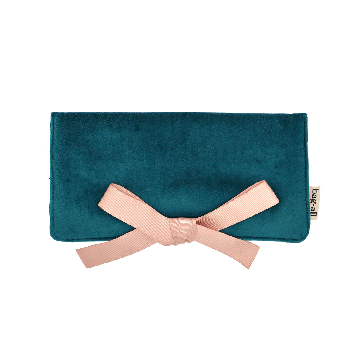 Couture Jewelry Roll, Medium – Eco Velvet – Aqua Teal, Bag-all travel organization roll with ribbon tie