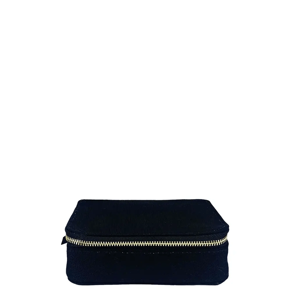 Black Bag-all large pill travel case with gold zipper, structured for individual daily pill organization, gallery position one