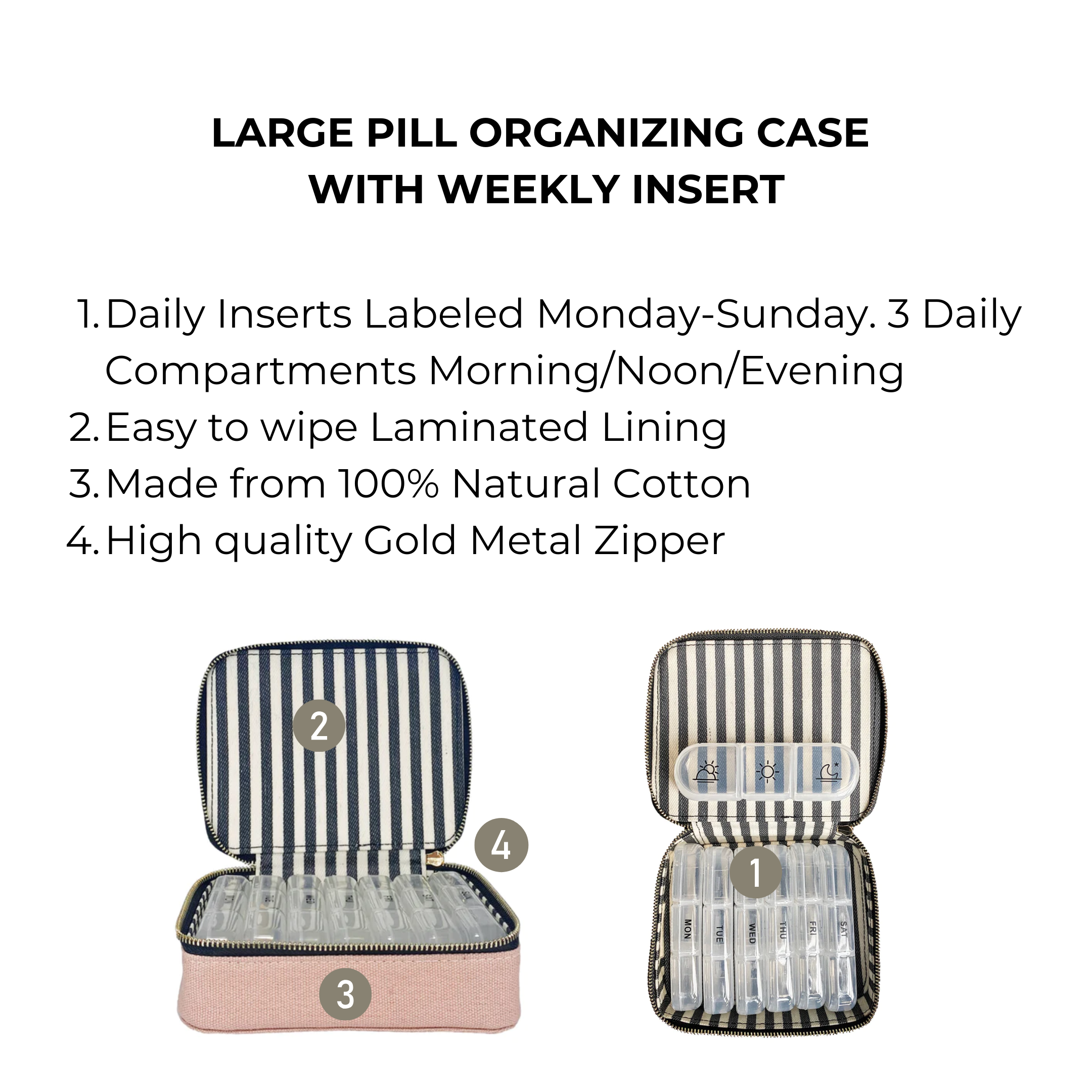 Large Pill Organizing Case with Weekly Insert, Pink/Blush | Bag-all
