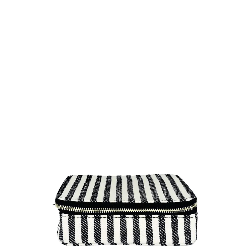 Bag-all large pill travel case striped with gold zipper and individual daily compartments, gallery position one