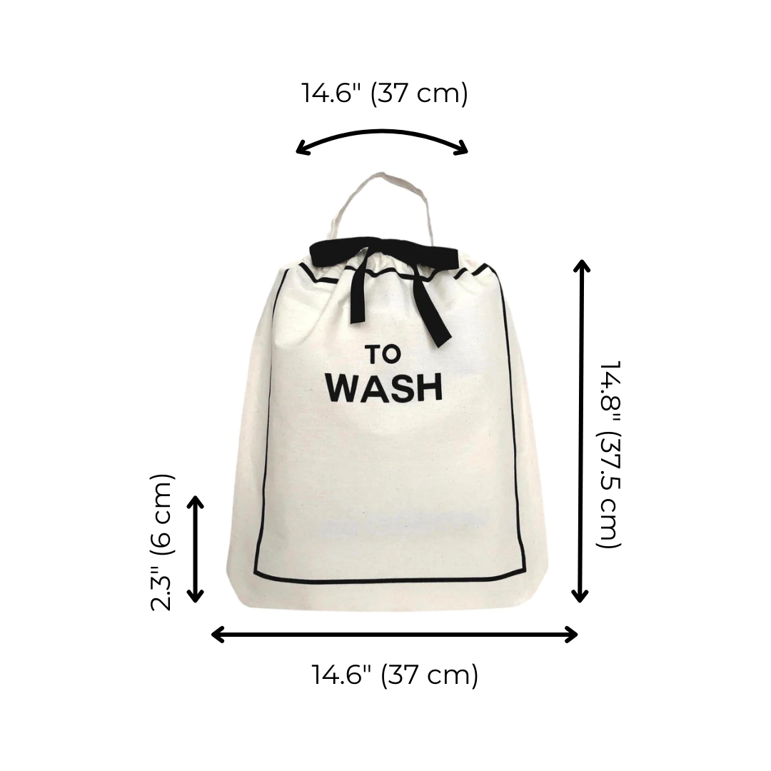 Best Deal Gift Set, 4-pack Travel & Home, Cream featuring a personalized cream cotton laundry bag with black drawstring and “TO WASH” print by Bag-all.