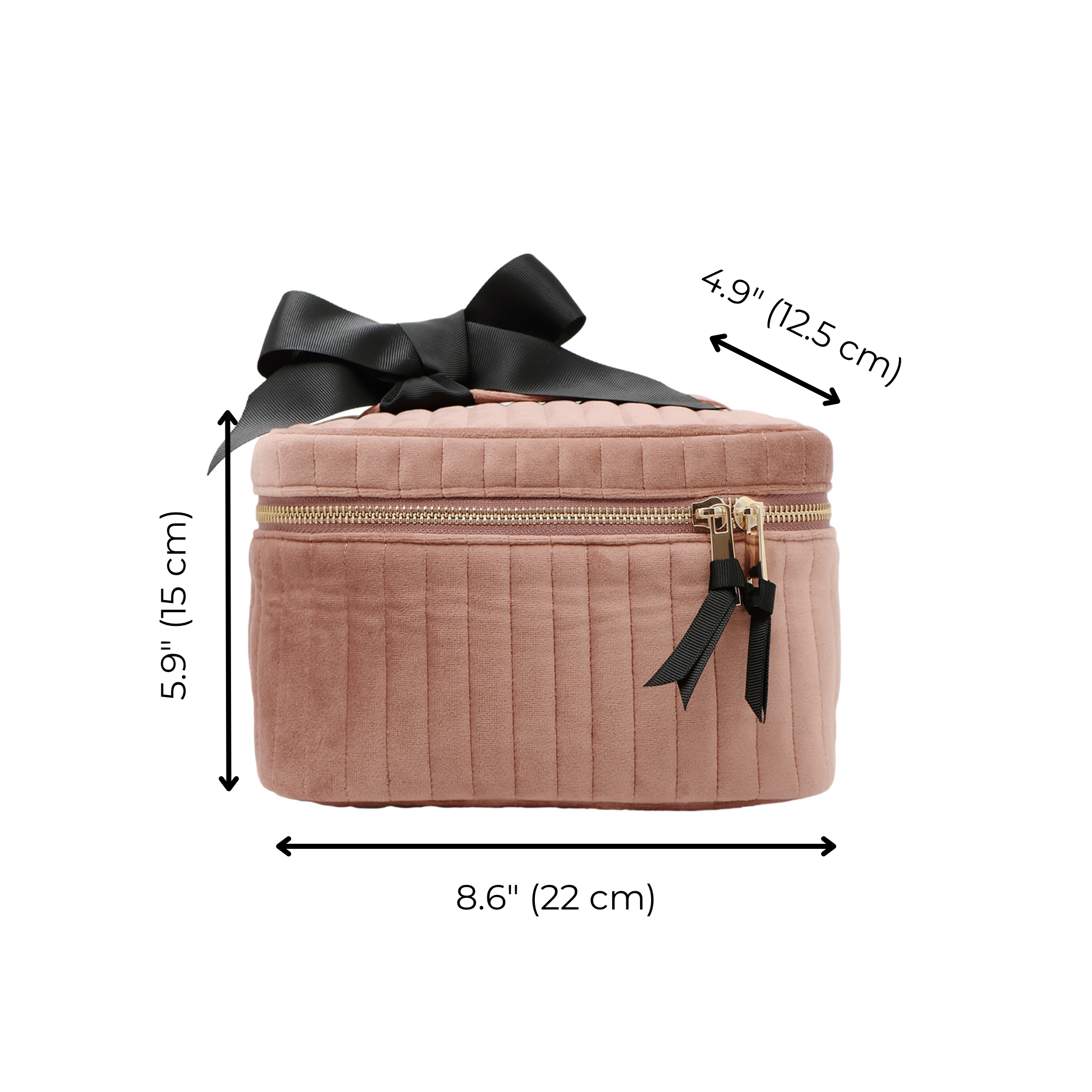 Bag-all quilted pink velvet makeup cosmetic box with waterproof interior and elegant black ribbon handle