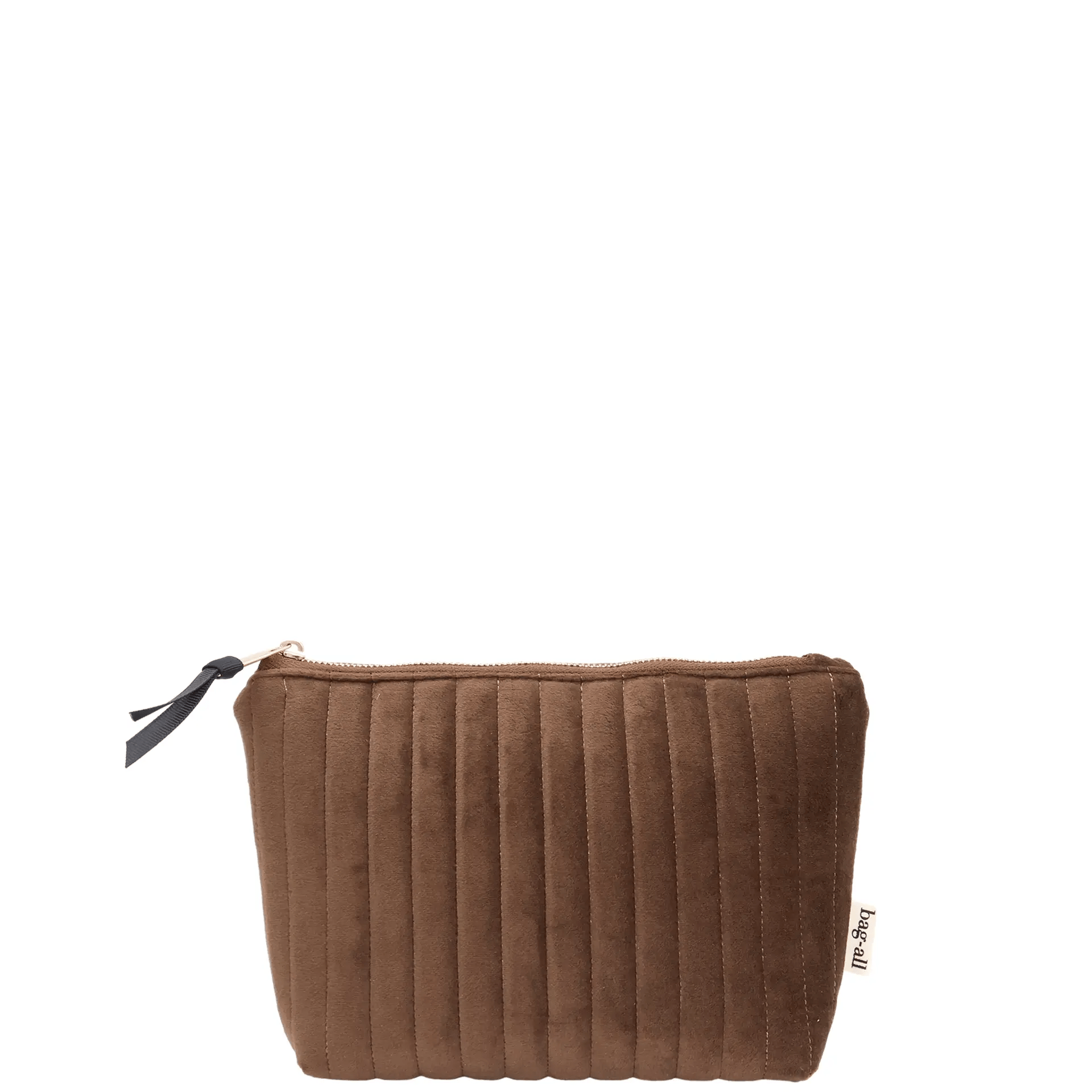 My Makeup Pouch, Coated Lining – Quilted Eco Velvet – Espresso Brown with soft texture and sleek design for personalized travel organization by Bag-all, Paris-designed.