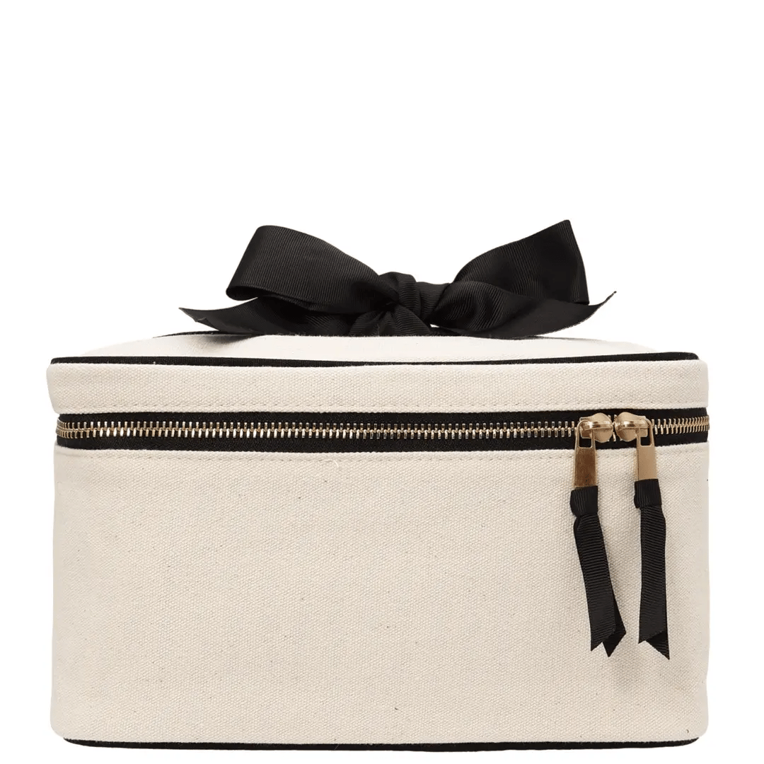 Medium Box Makeup & Toiletry with Insert Organizer – Cream by Bag-all, cream toiletry box with black bow