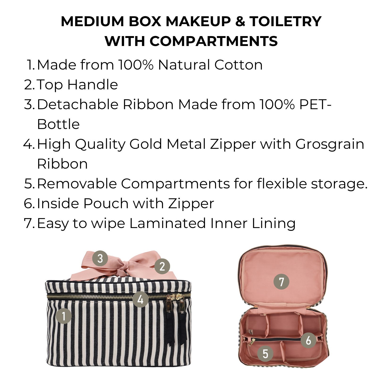 Medium Box Makeup & Toiletry with Insert Organizer – Striped by Bag-all for travel organization