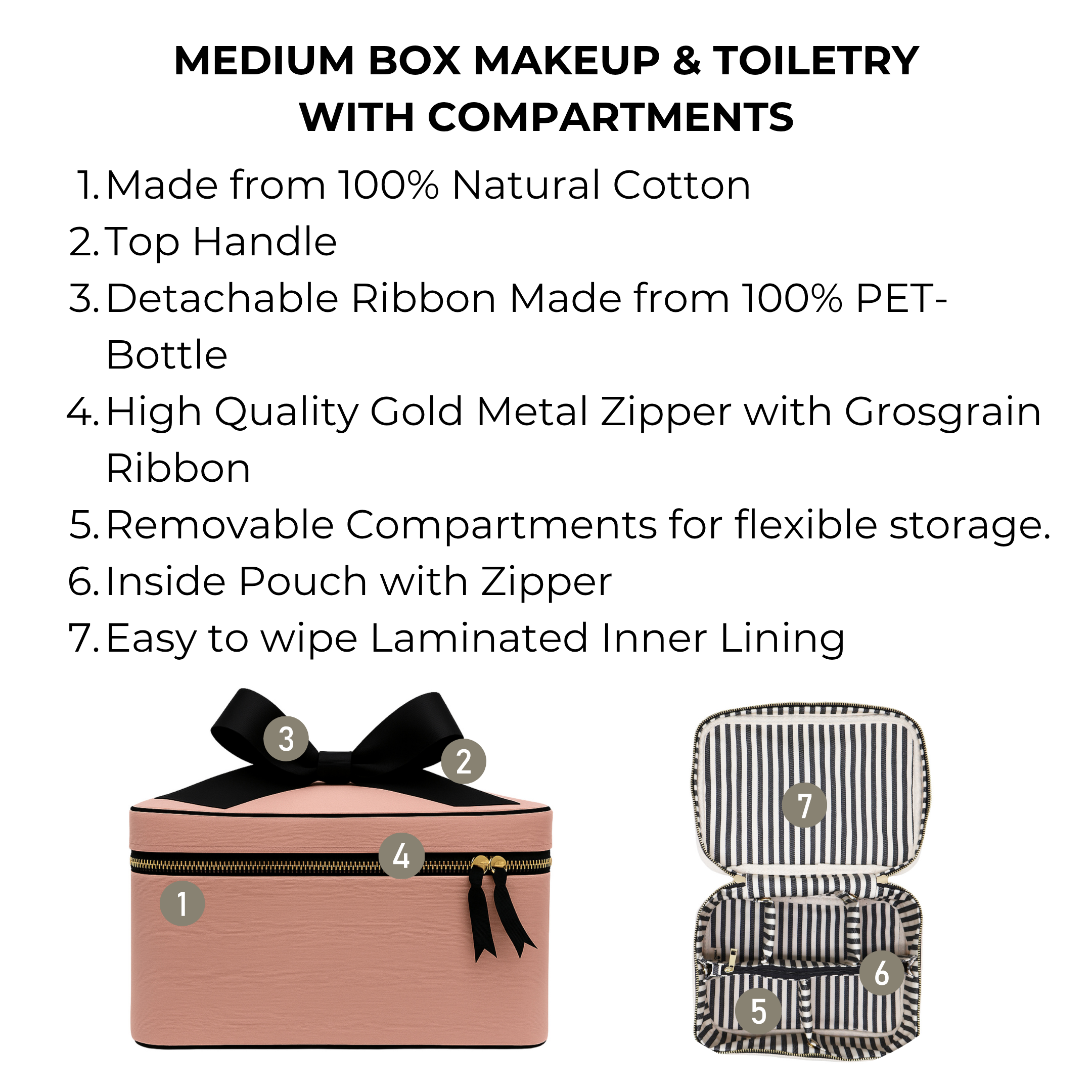 Caja mediana para maquillaje y artículos de tocador con organizador insertable – Rosa/Rosado
