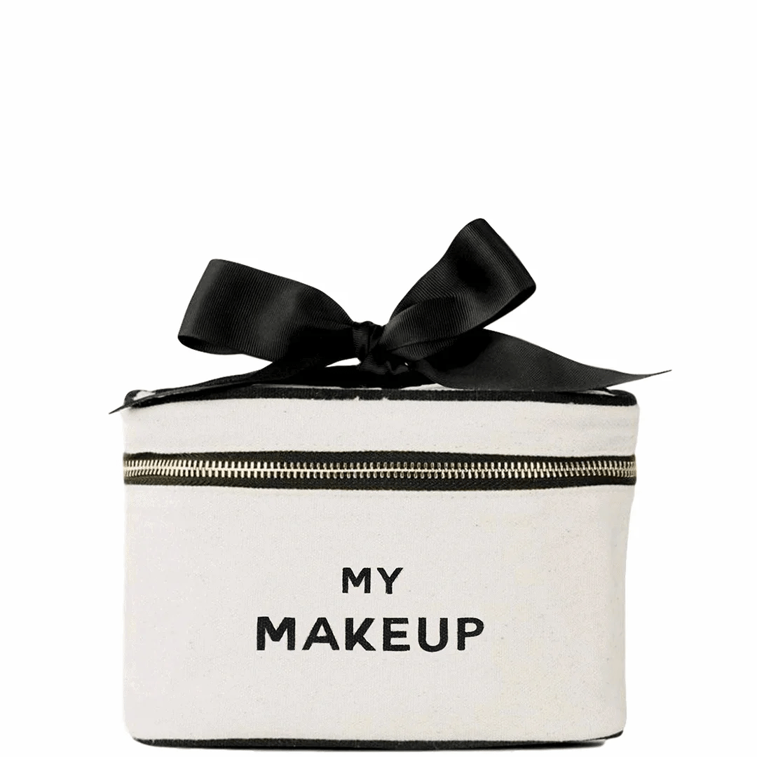 My Makeup Cosmetic Box – Cream by Bag-all with black bow and zipper for travel organization