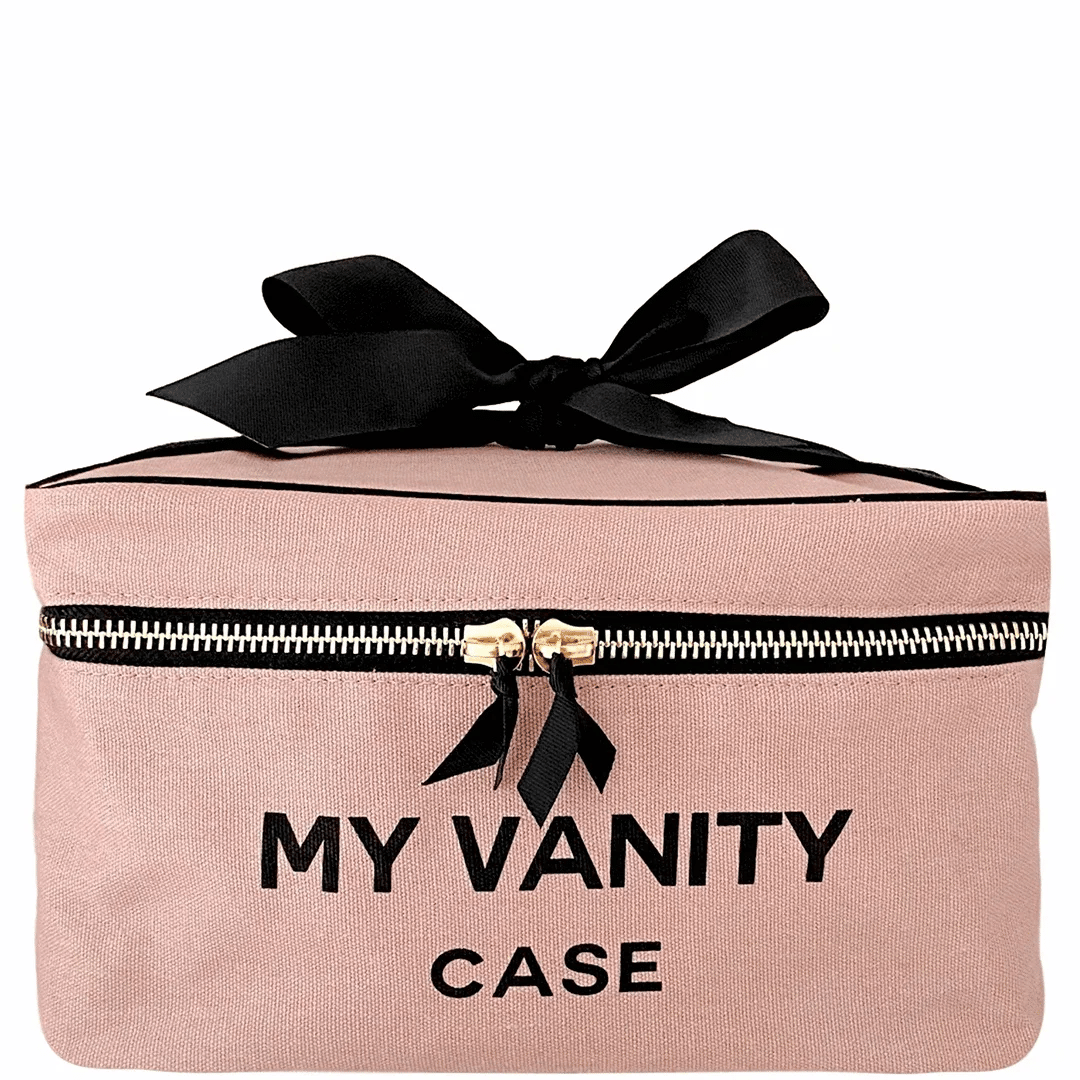 My Vanity Large Beauty Box – Pink/Blush pink beauty case with black bow by Bag-all for travel organization