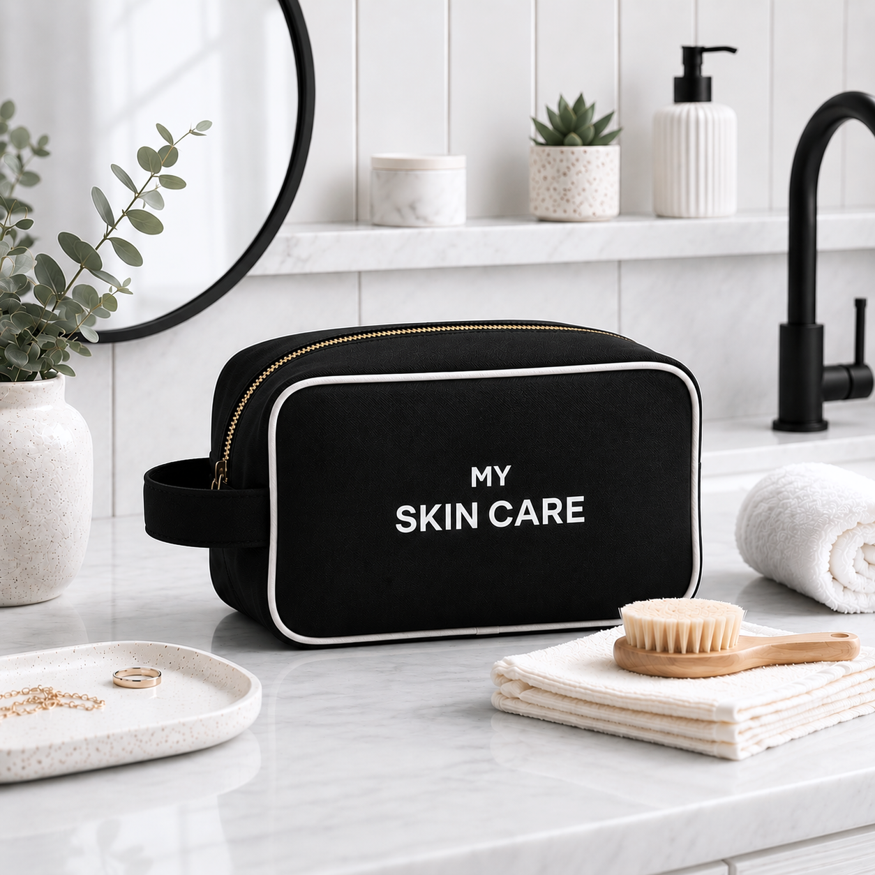 My Skin Care - Organizing Pouch w White Piping – Black