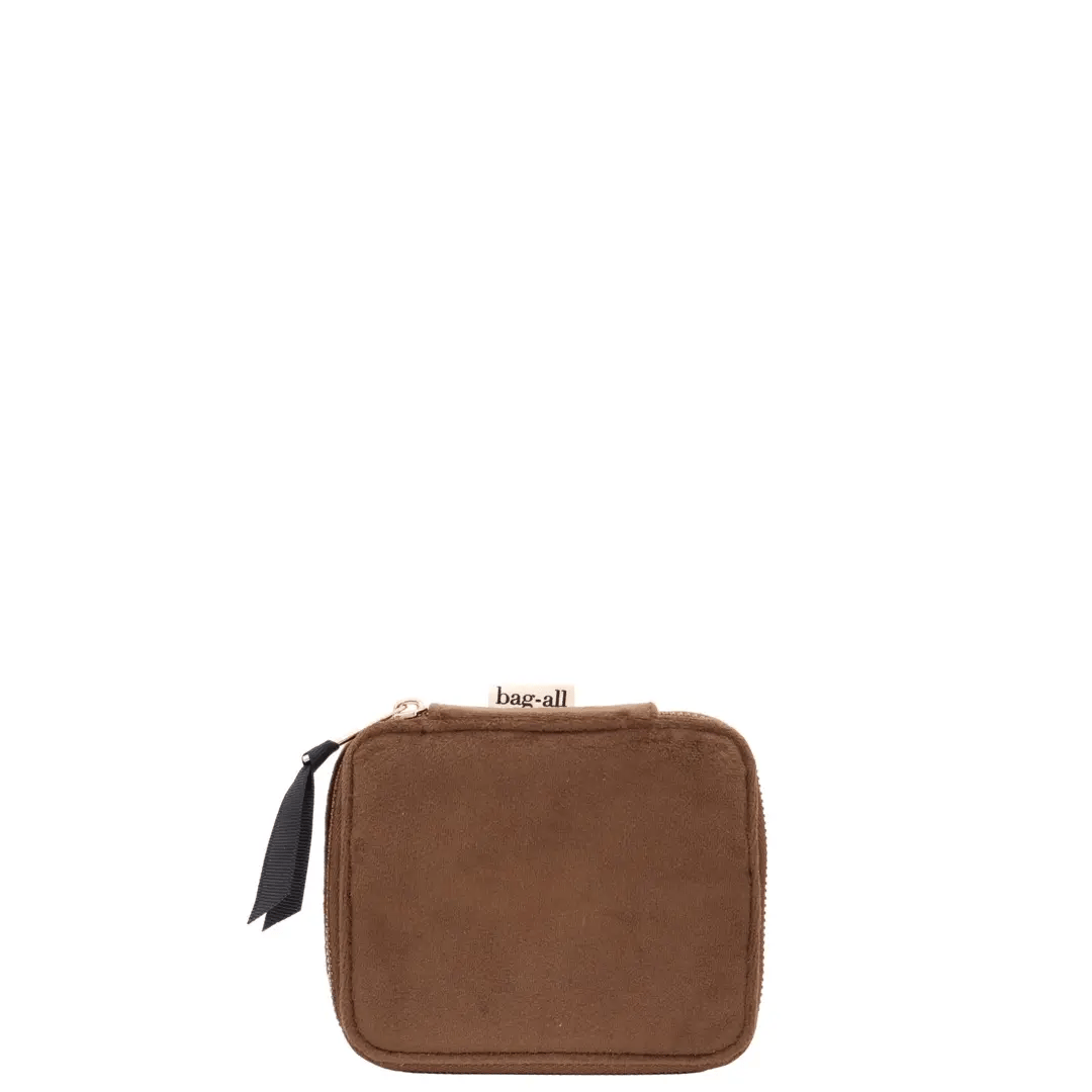 Cute Jewelry Box, Monogrammable – Eco Velvet – Espresso Brown, Bag-all Paris-designed personalized travel organization jewelry case