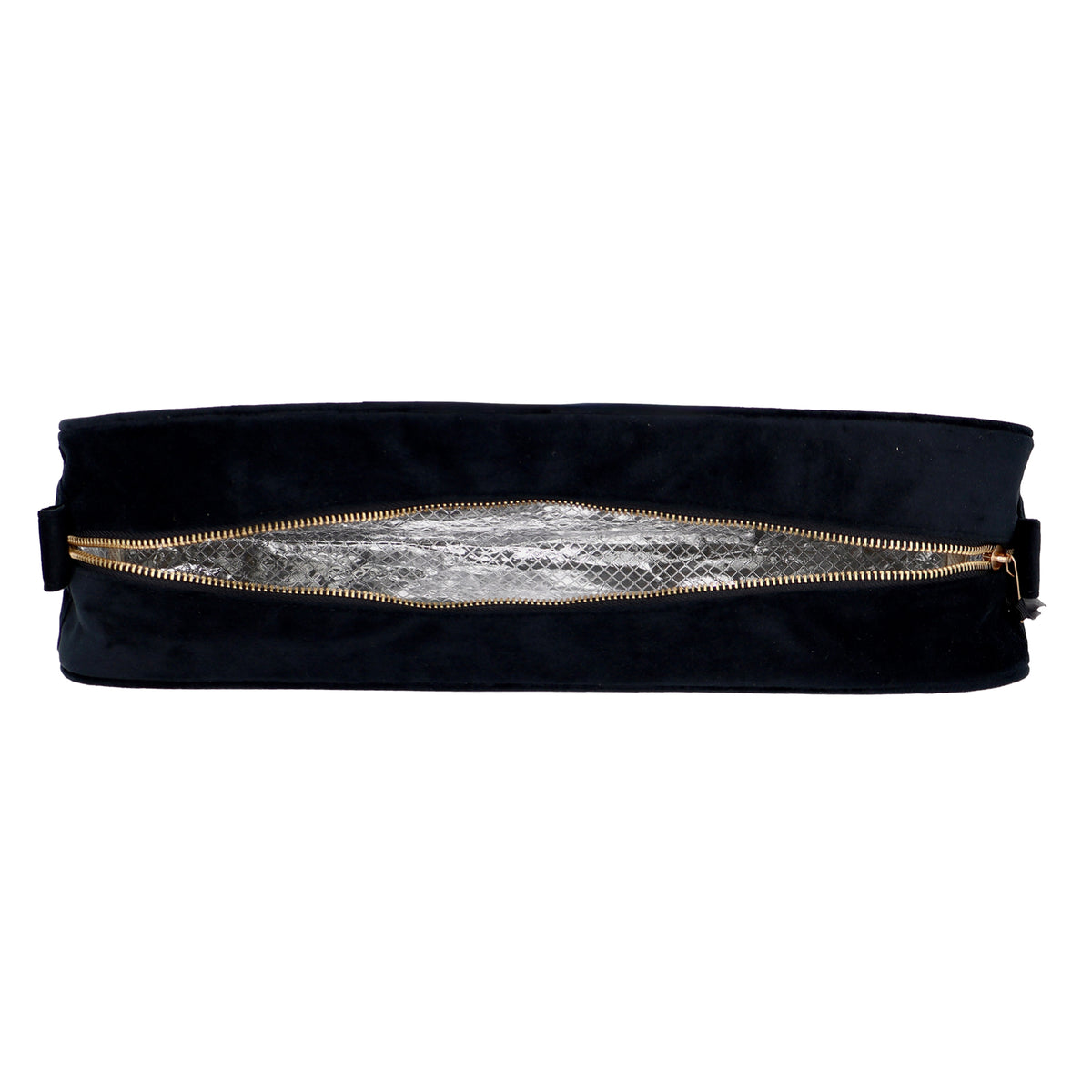 Roomy Hair Wrap Tools Travel Case – Eco Velvet – Jetset Black Bag-all open black velvet case with mesh zippered compartment