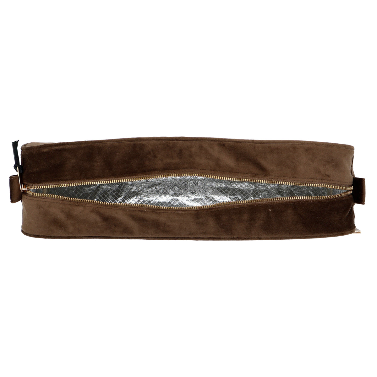 Roomy Hair Wrap Tools Travel Case – Eco Velvet – Espresso Brown open brown velvet case by Bag-all