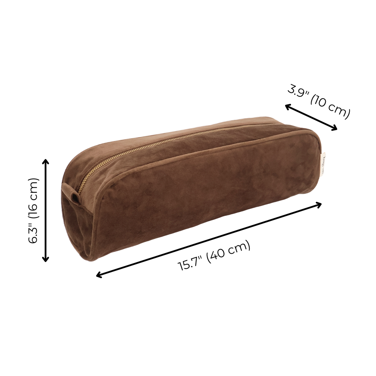 Roomy Hair Wrap Tools Travel Case – Velvet – Espresso Brown size diagram 15.7 x 3.9 x 6.3 in Bag-all travel organization