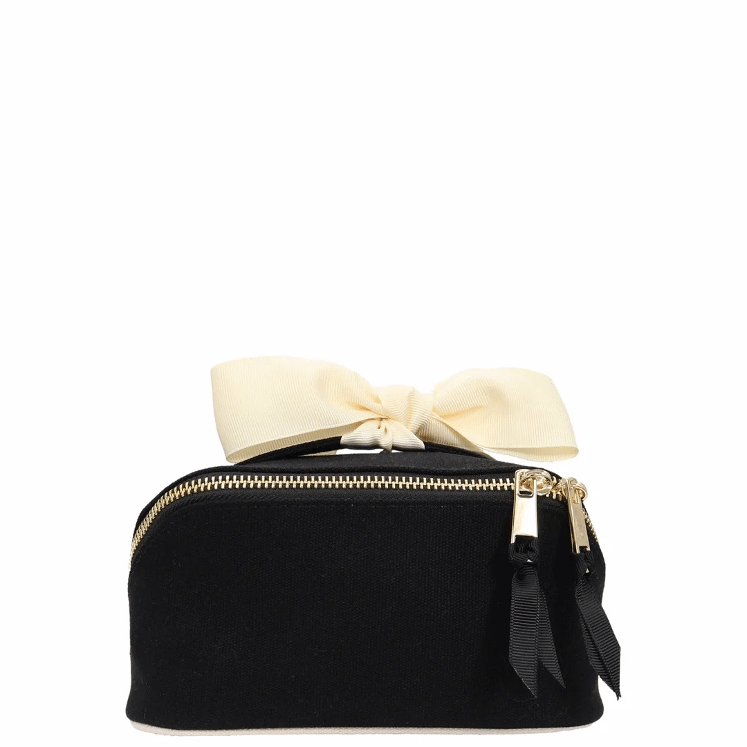 Petite Accordion Makeup Case – Black by Bag-all with bow detail for travel organization