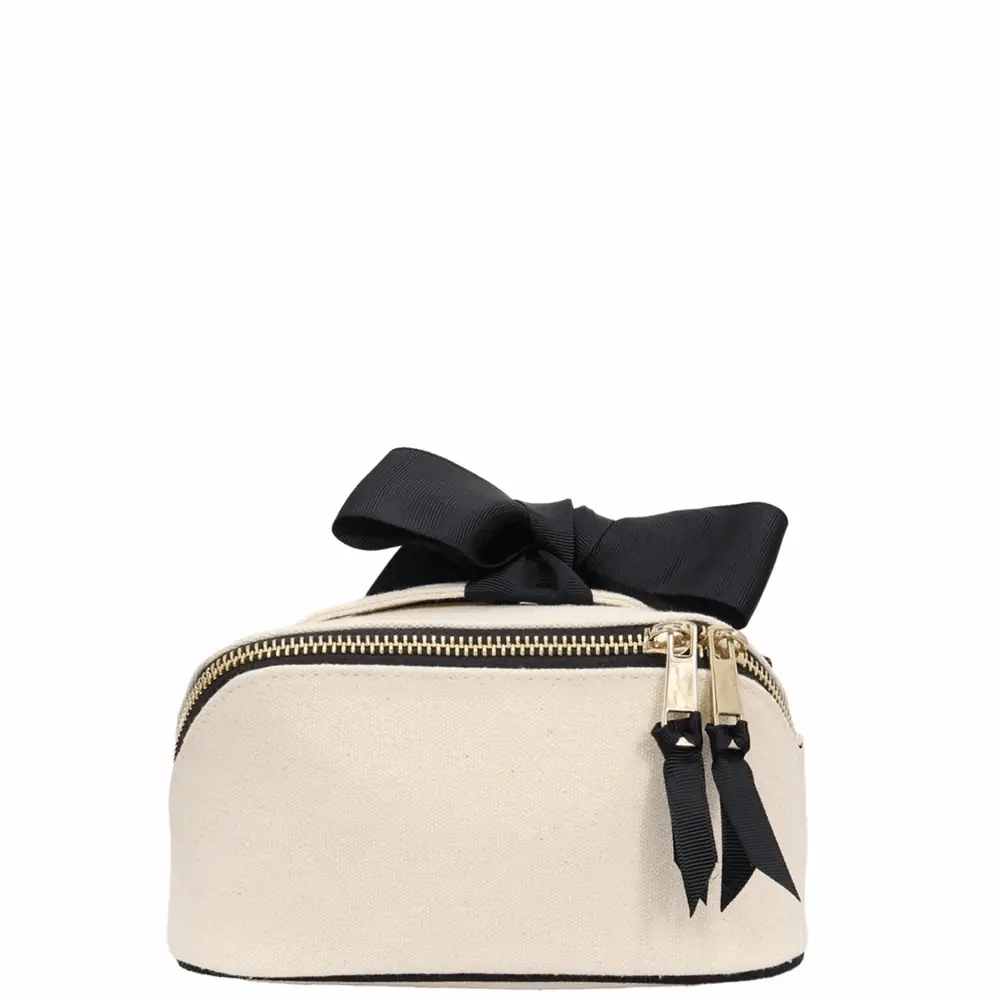 Petite Accordion Makeup Case – Cream by Bag-all with black bow and zipper for stylish travel organization