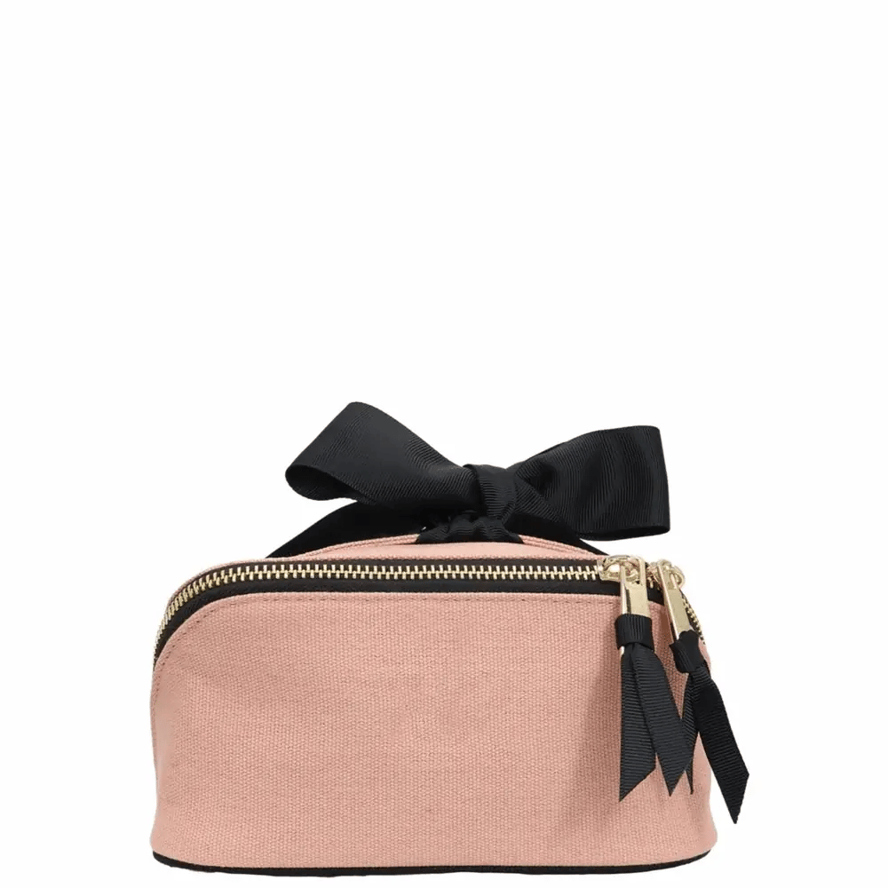 Petite Accordion Makeup Case – Pink/Blush by Bag-all with black bow and zipper for travel organization