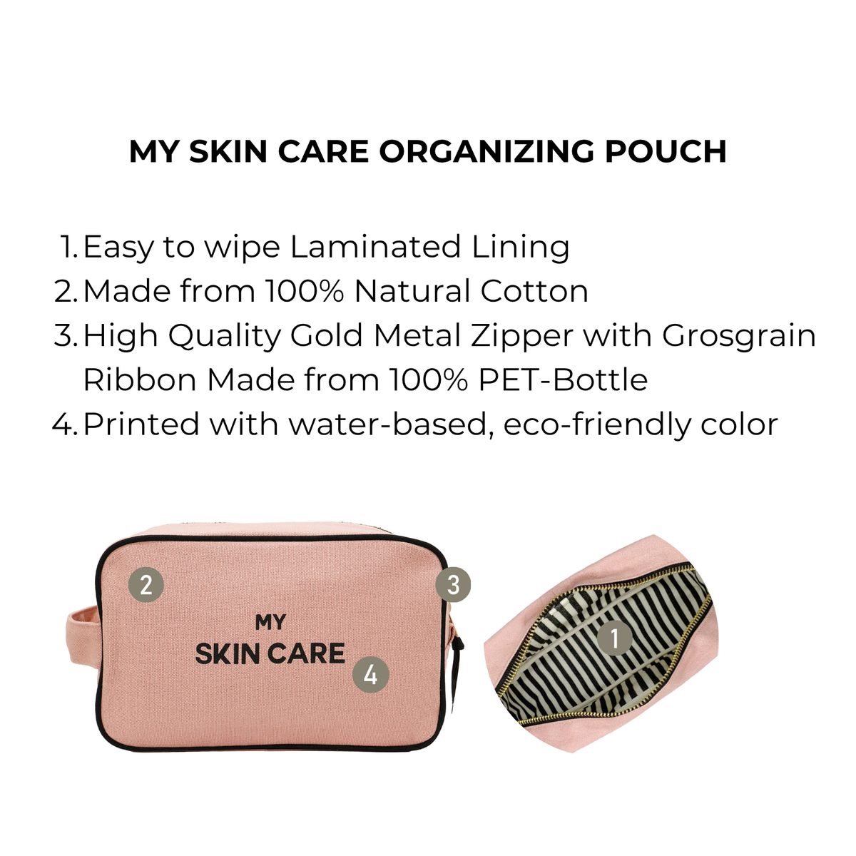 My Skin Care - Organizing Pouch w Black Piping – Pink/Blush by Bag-all cotton travel organization pouch