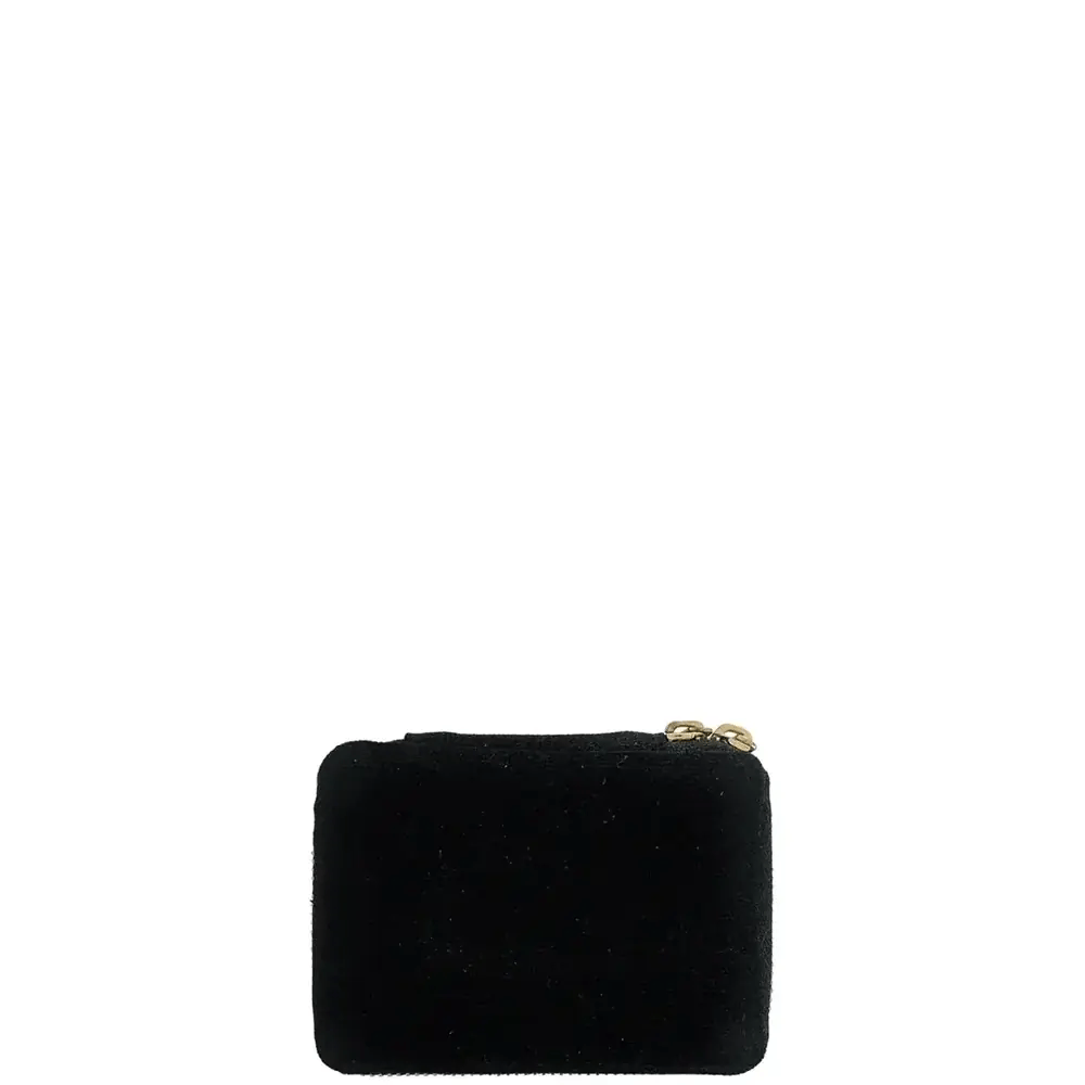 Black Bag-all pill organizing case with gold zipper on white background for daily medicine storage