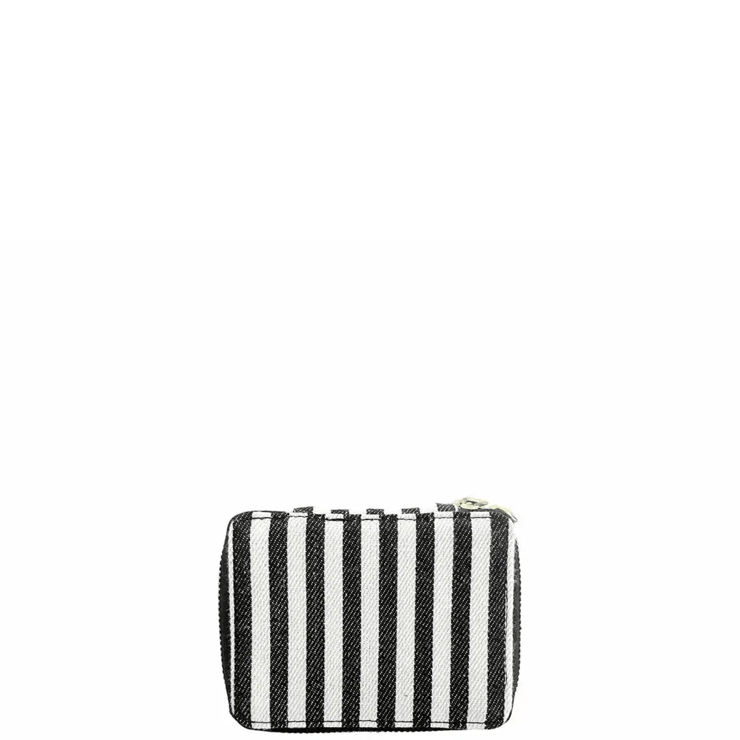 Striped Bag-all pill organizing case with weekly compartments compact design for daily medicine management and travel storage