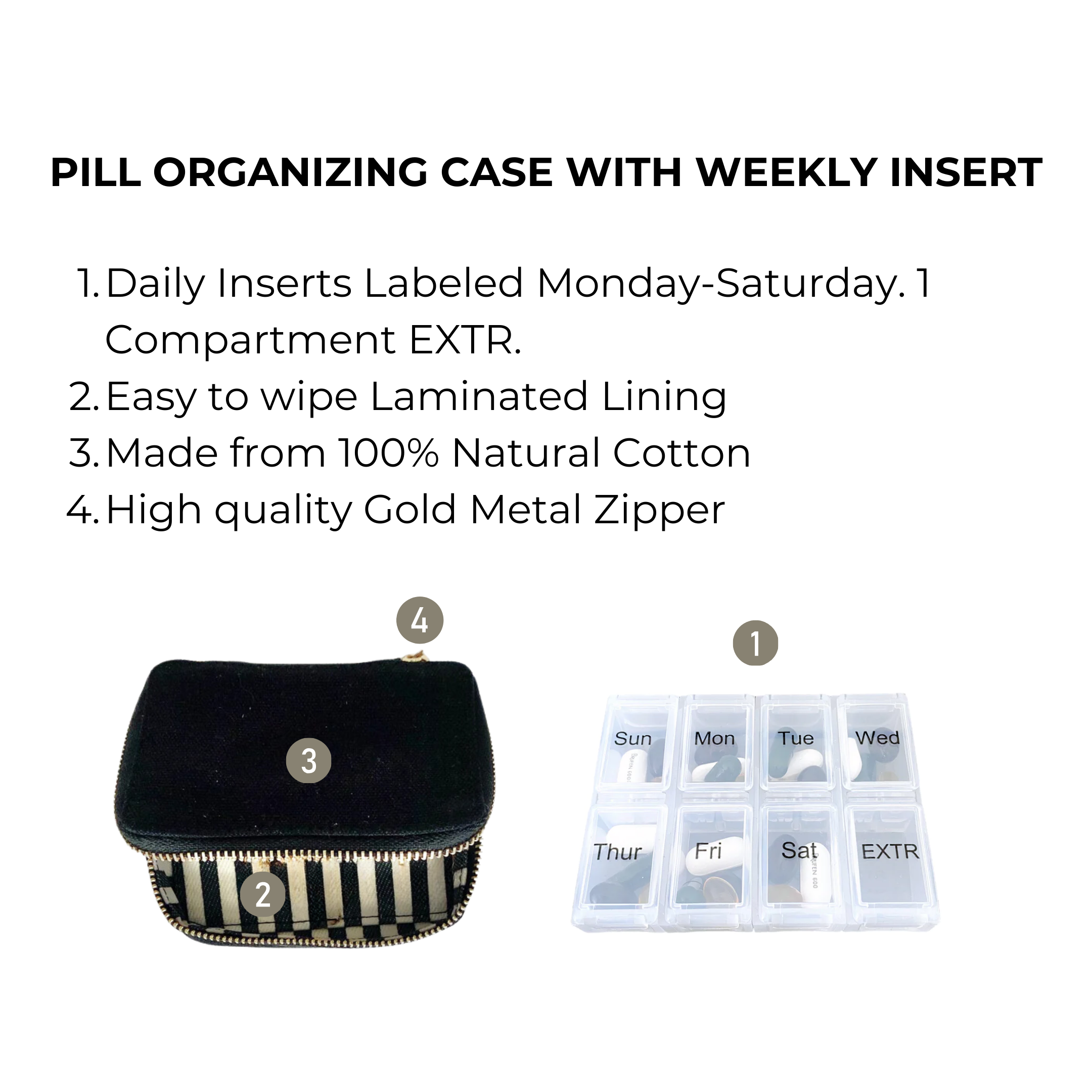 Pill Organizing Case with Weekly Insert, Black | Bag-all