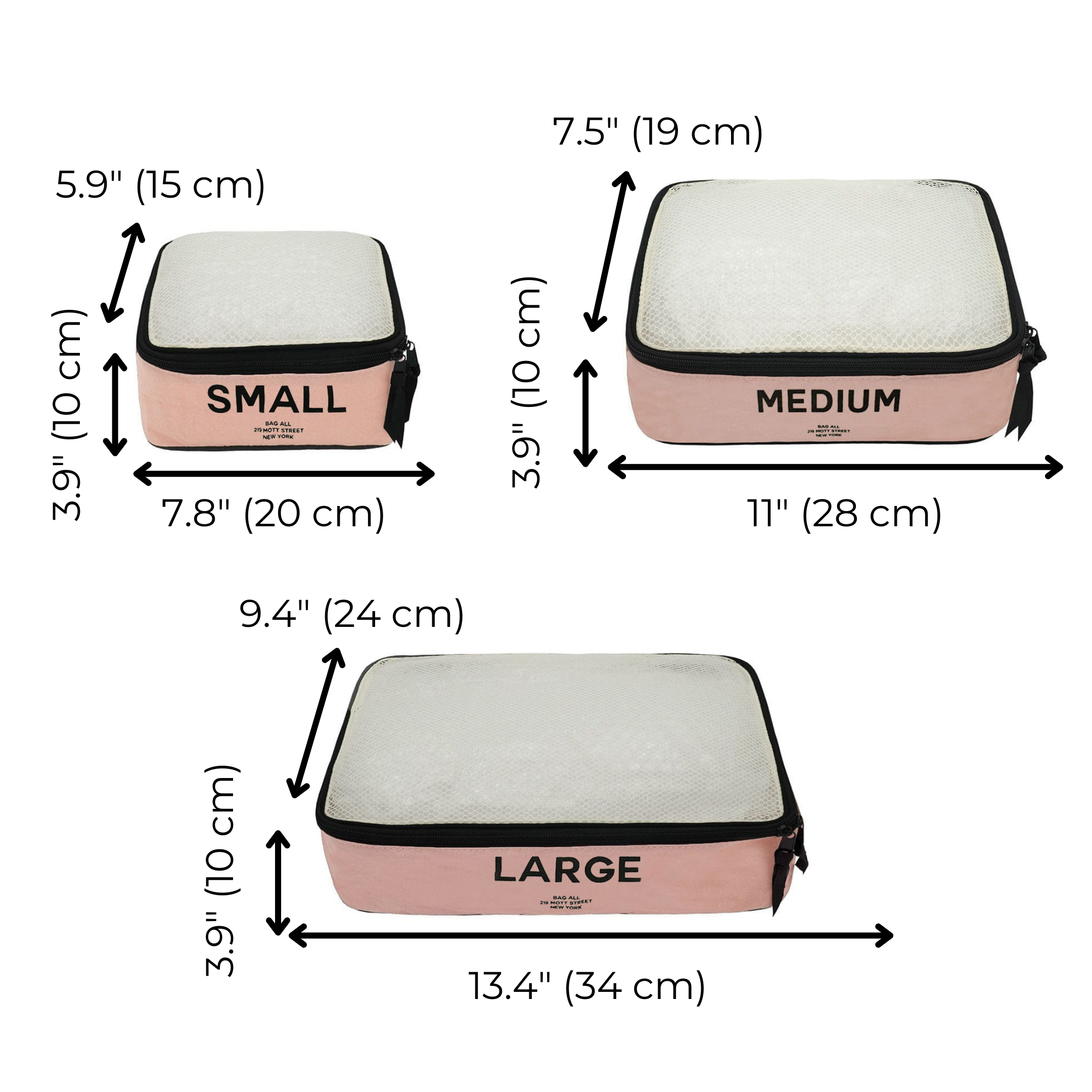 Cotton Packing Cubes, Print, 3-pack Pink/Blush | Bag-all